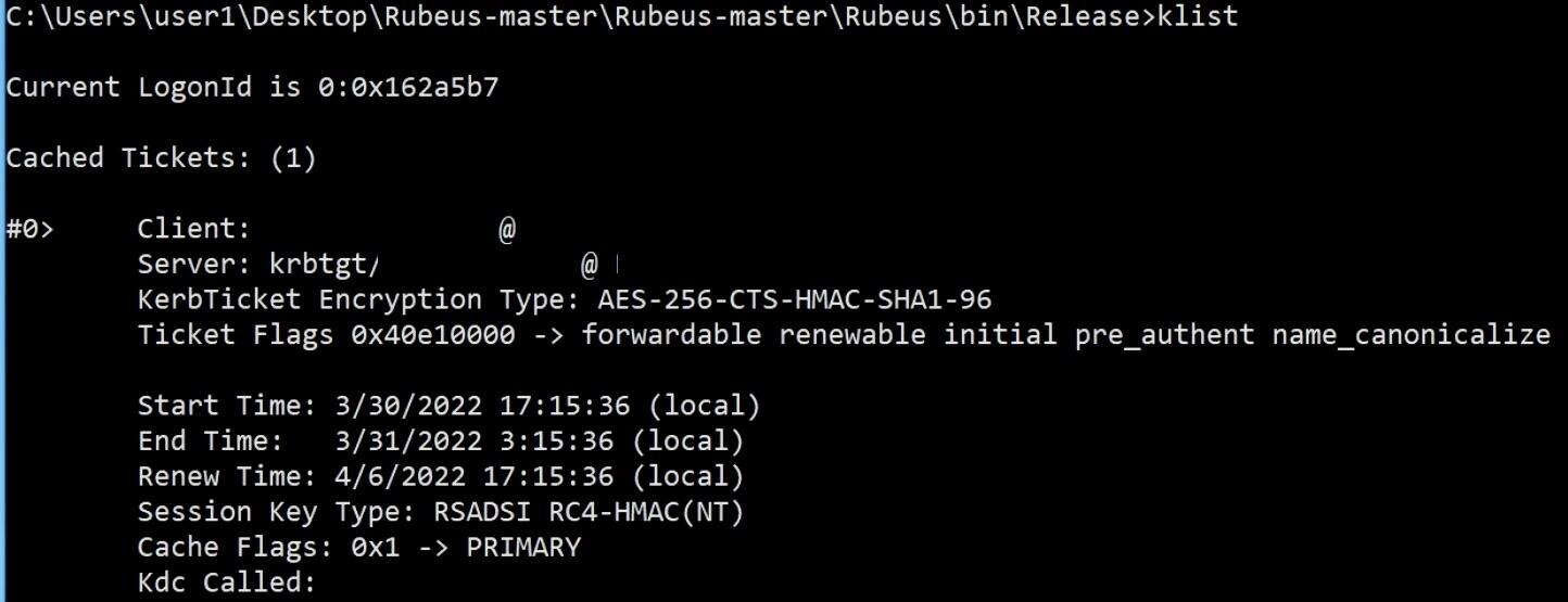 取得したTGTをklistコマンドで表示