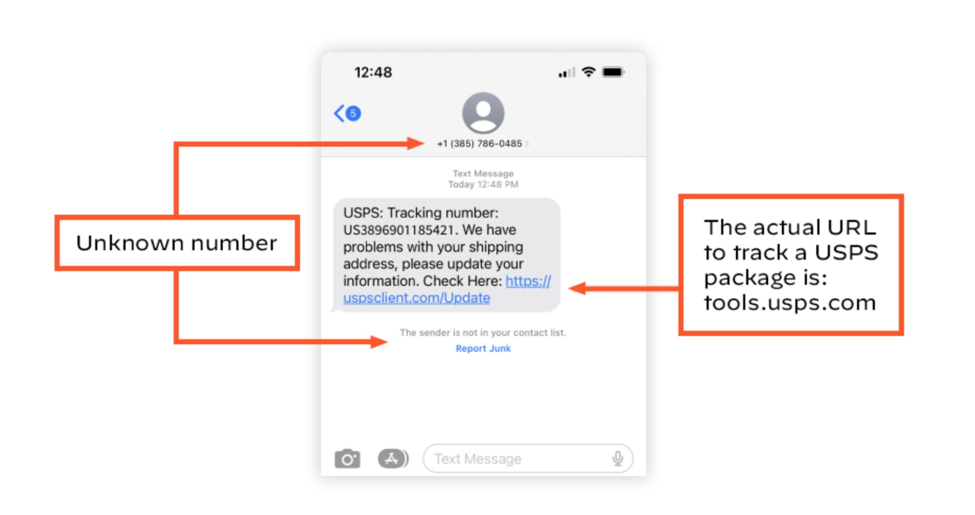 Screenshot of a smishing attempt