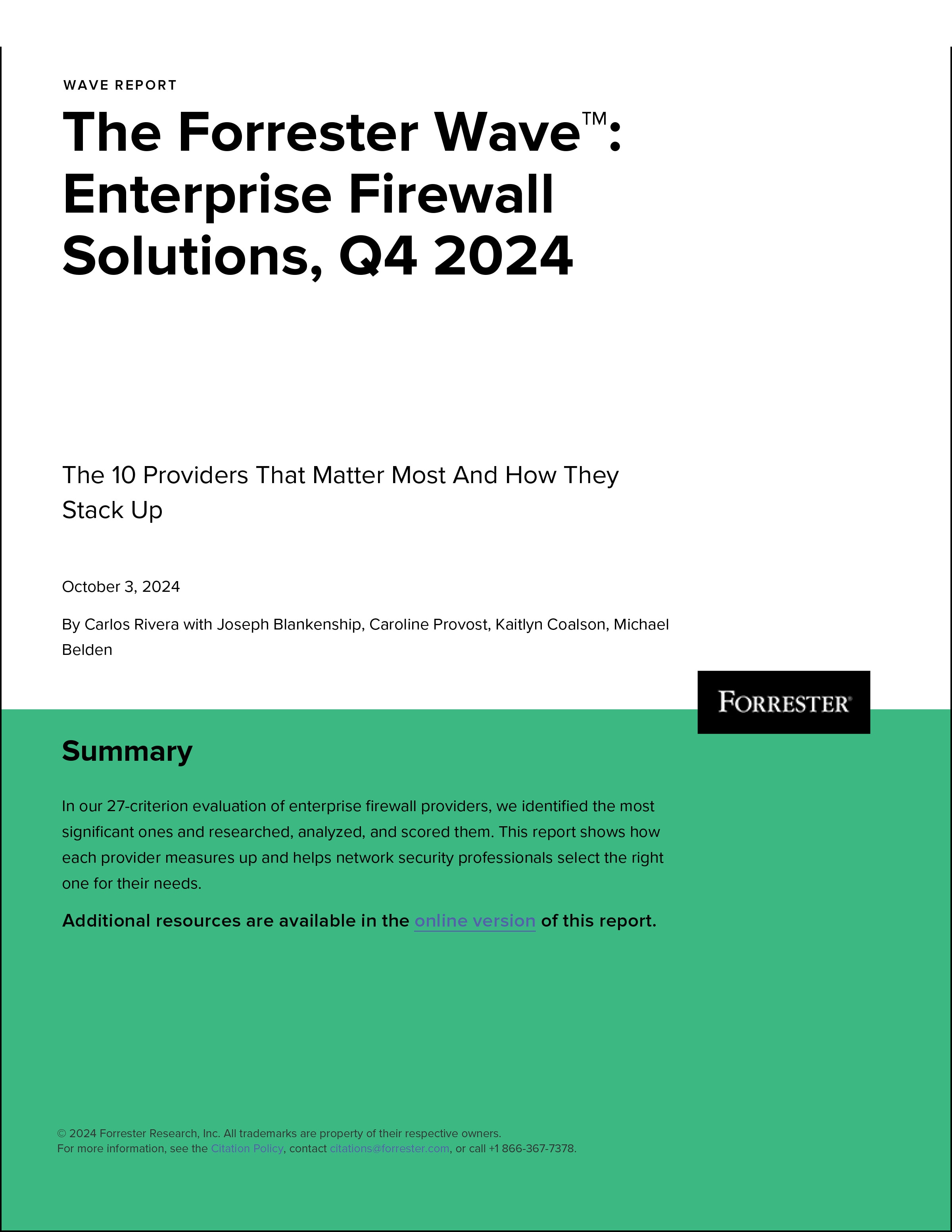 Named a Leader in The Forrester Wave<sup>™</sup>: Enterprise Firewall Solutions, Q4 2024 report